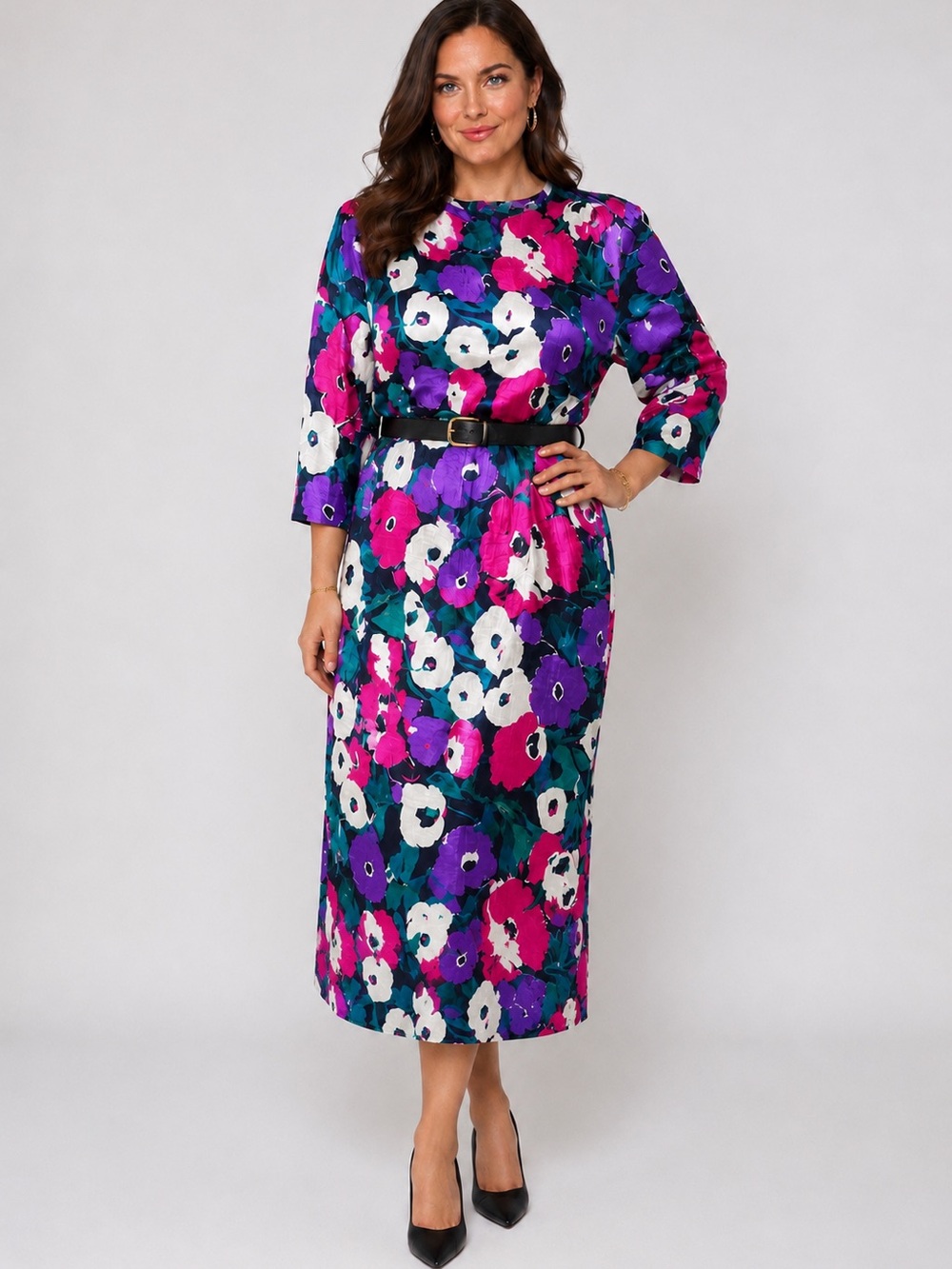 Hana Sung NWT 100% Silk Floral Jacquard Shift Dress Size 18 Multi Color